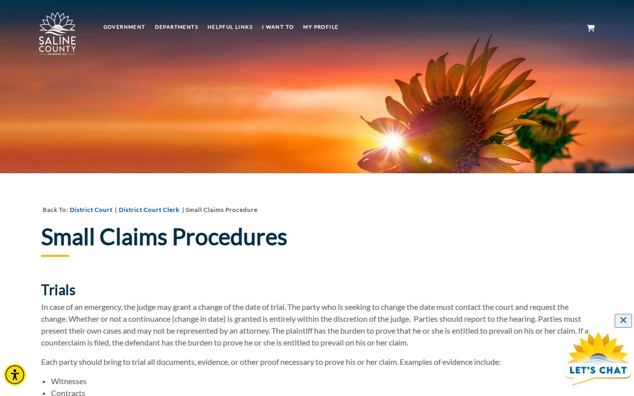 Saline County civil docket small-claims procedure