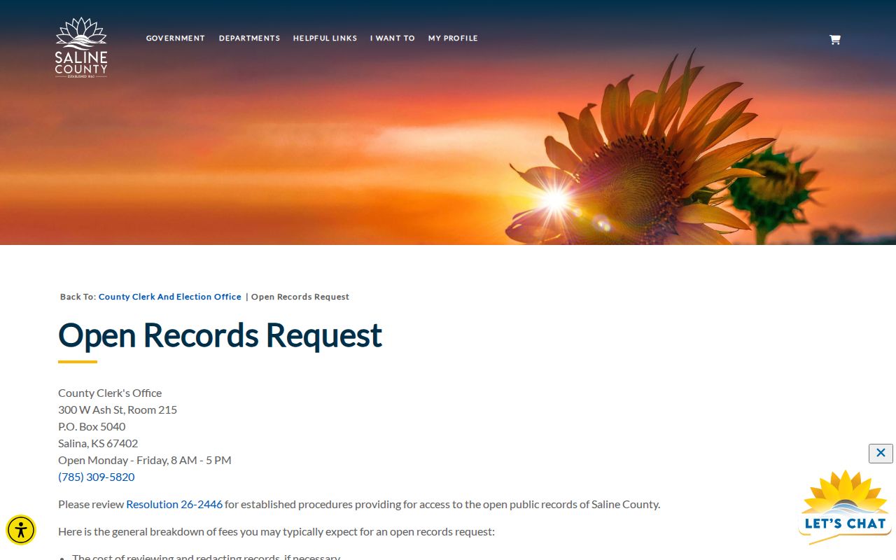 Saline County court records and county open records request page