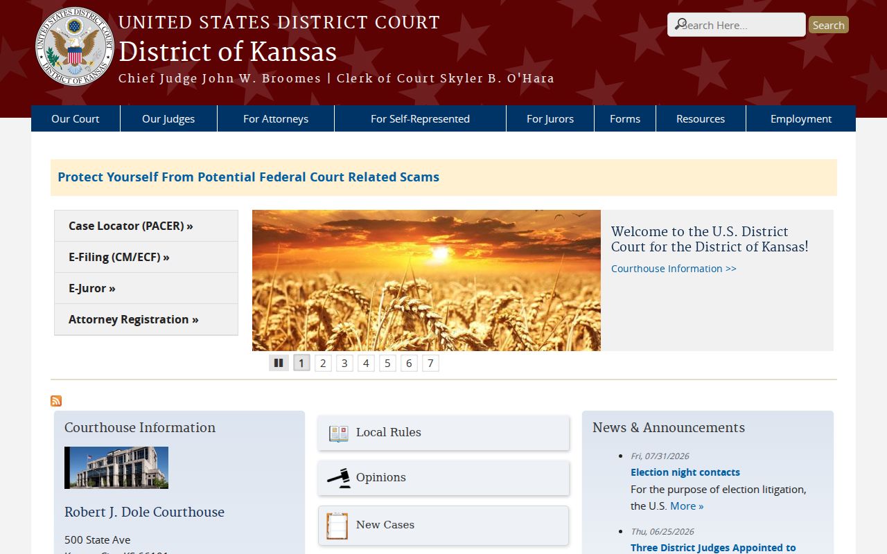 Smolan court docket boundary with District of Kansas federal court records