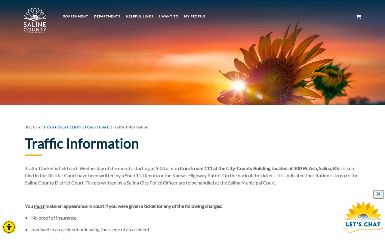 Saline County traffic court records District Court docket information